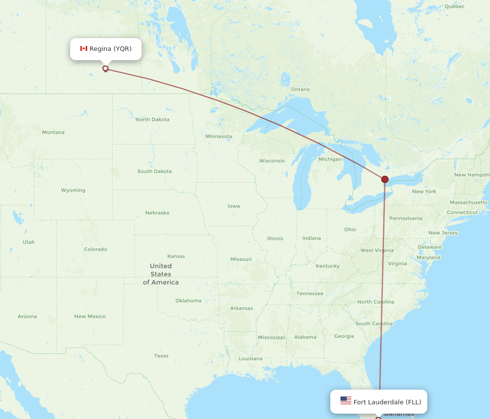 FLL-YQR flight routes