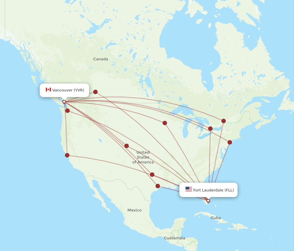 FLL to YVR flights and routes map