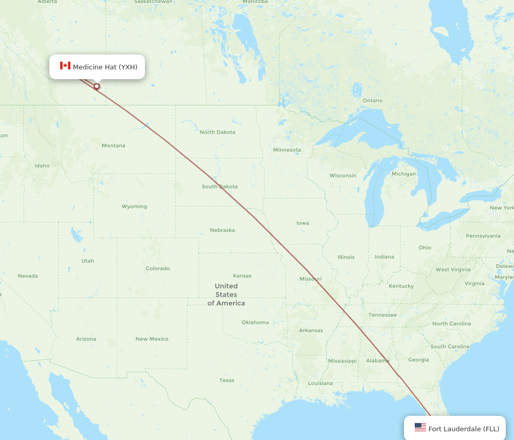 Medicine Hat - Fort Lauderdale route map and flight paths