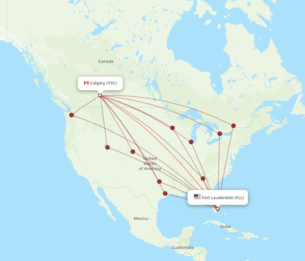 FLL to YYC flights and routes map
