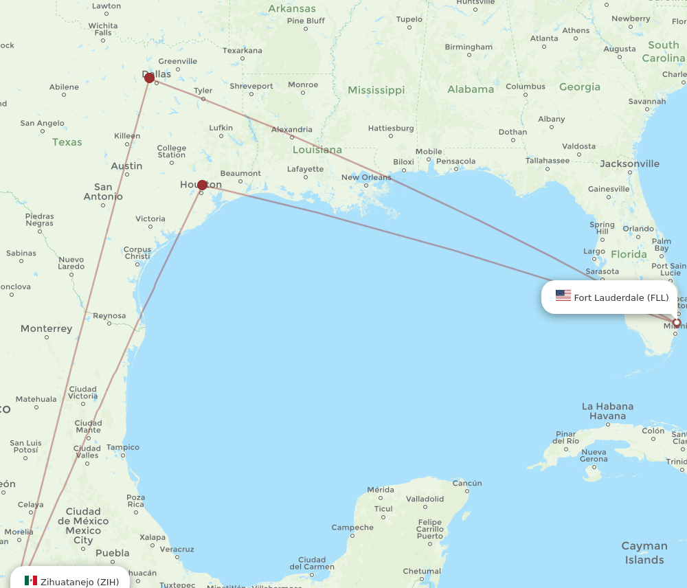 ZIH to FLL flights and routes map