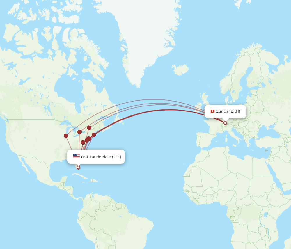 FLL to ZRH flights and routes map