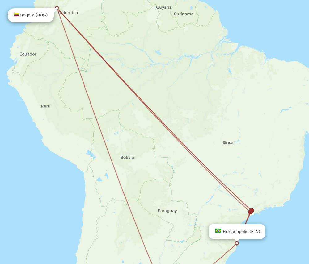 FLN to BOG flights and routes map