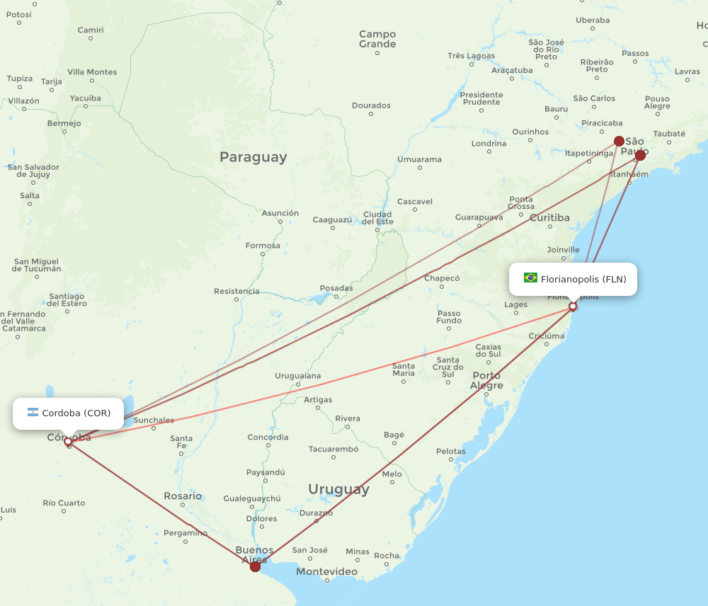 FLN-COR flight routes