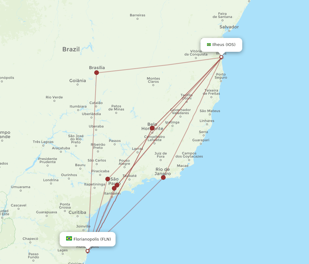 FLN to IOS flights and routes map
