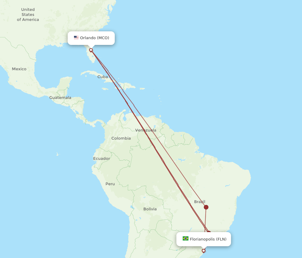 FLN-MCO flight routes
