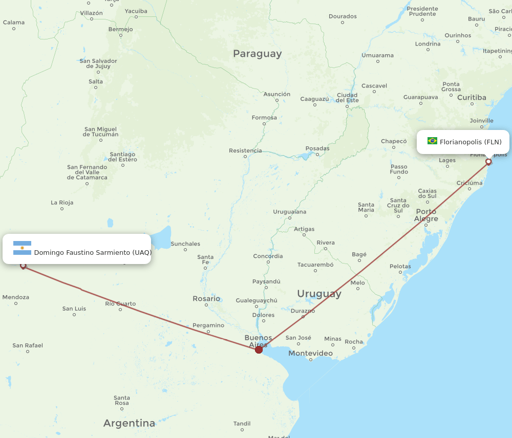 FLN to UAQ flights and routes map