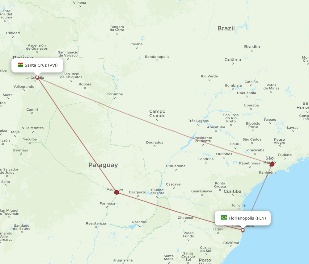 FLN to VVI flights and routes map