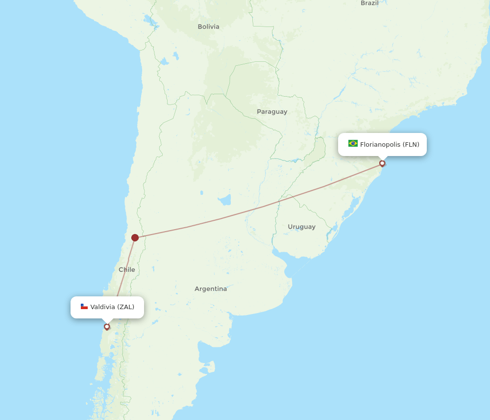 Valdivia - Florianopolis route map and flight paths
