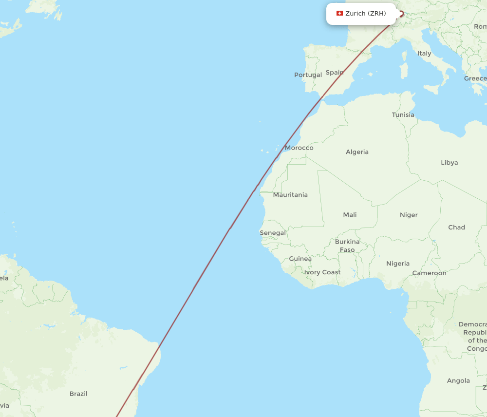 Zurich - Florianopolis route map and flight paths