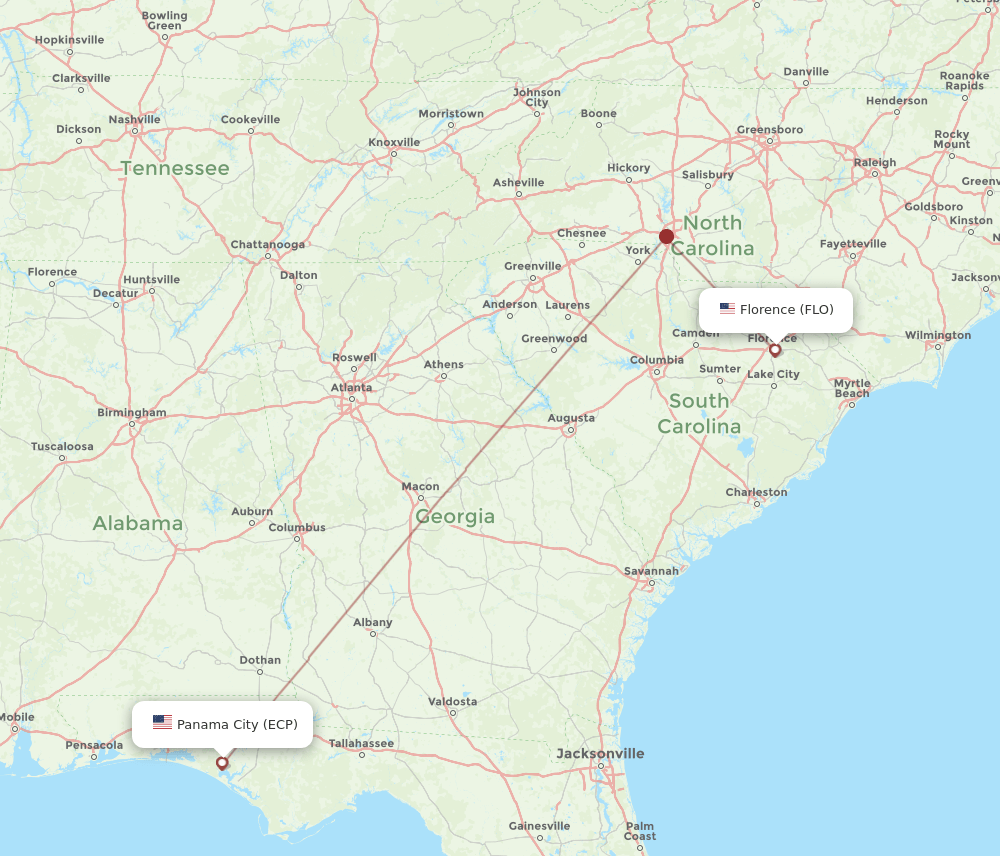 FLO to ECP flights and routes map