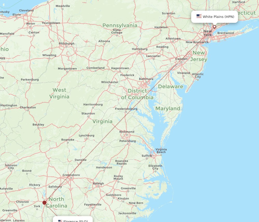 FLO to HPN flights and routes map