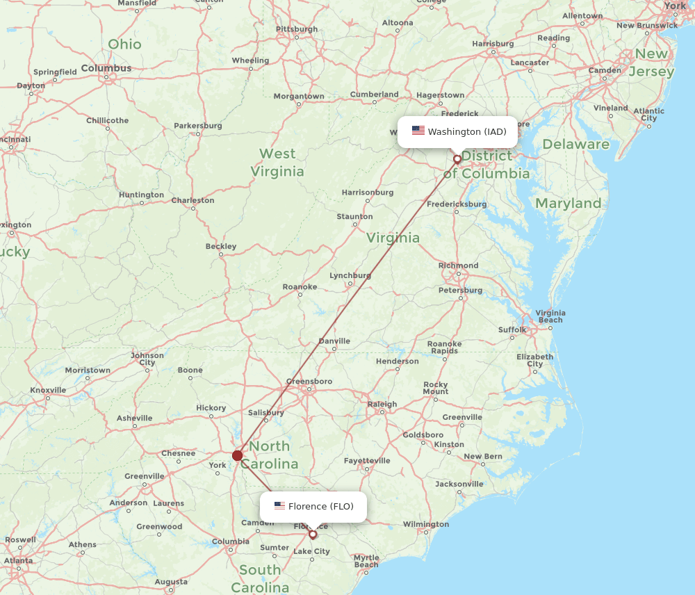 FLO-IAD flight routes