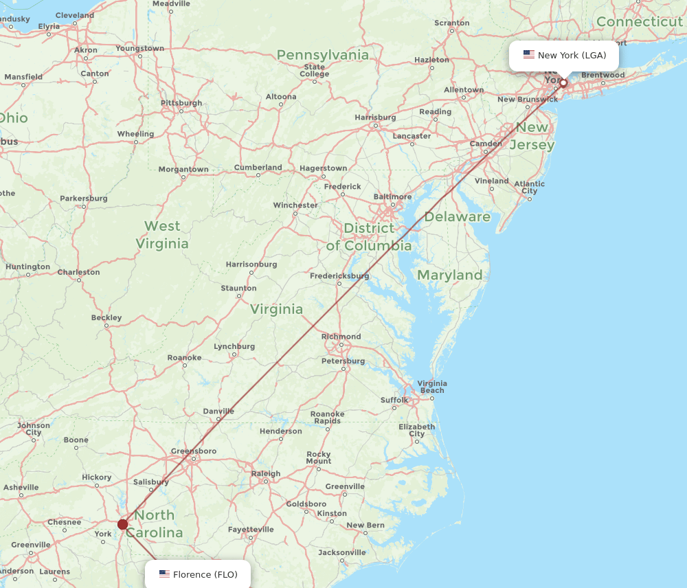FLO-LGA flight routes