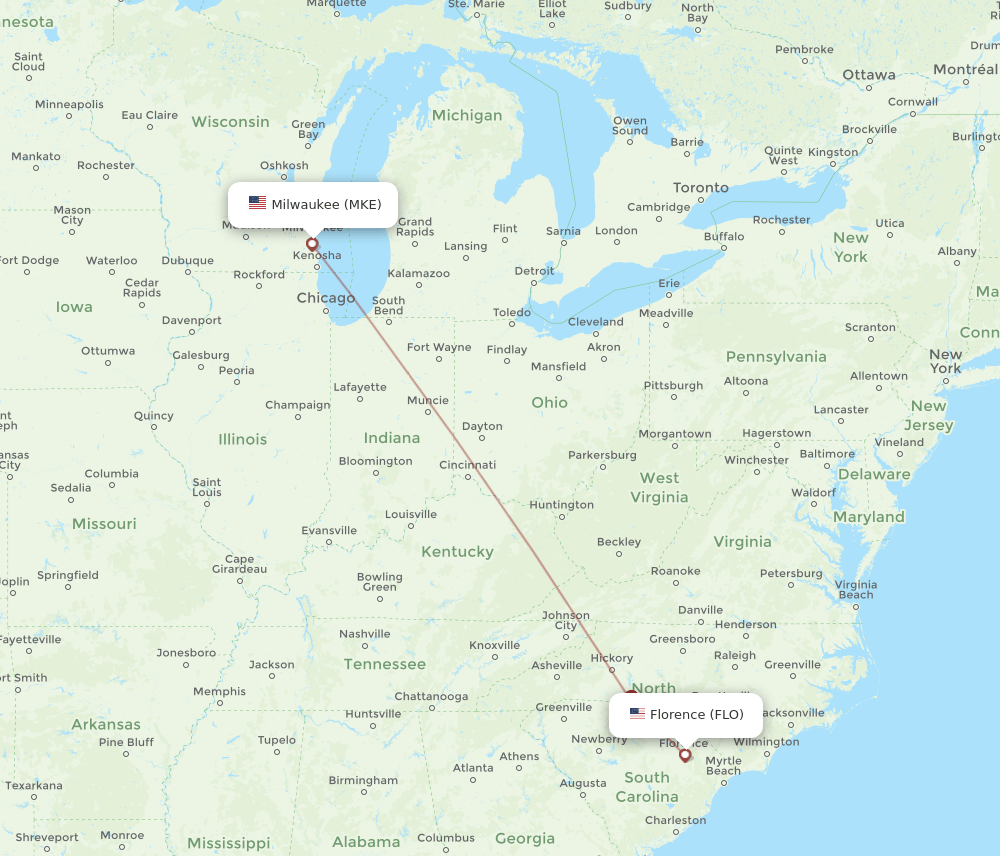 FLO to MKE flights and routes map