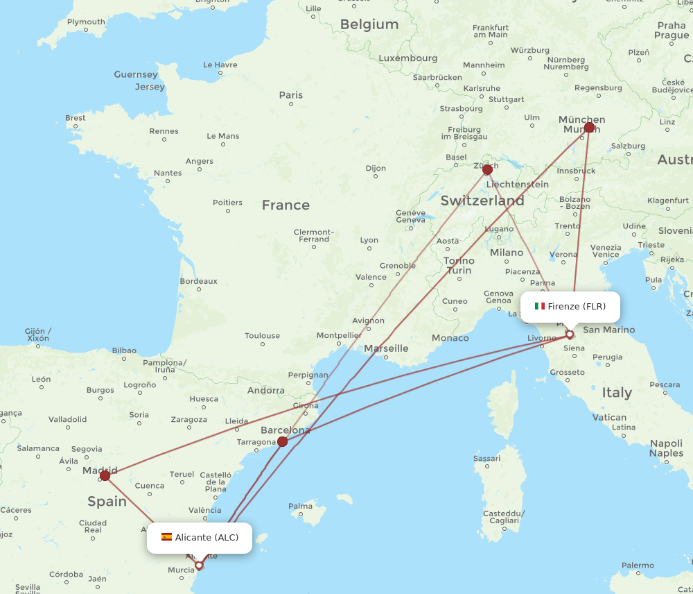 FLR to ALC flights and routes map
