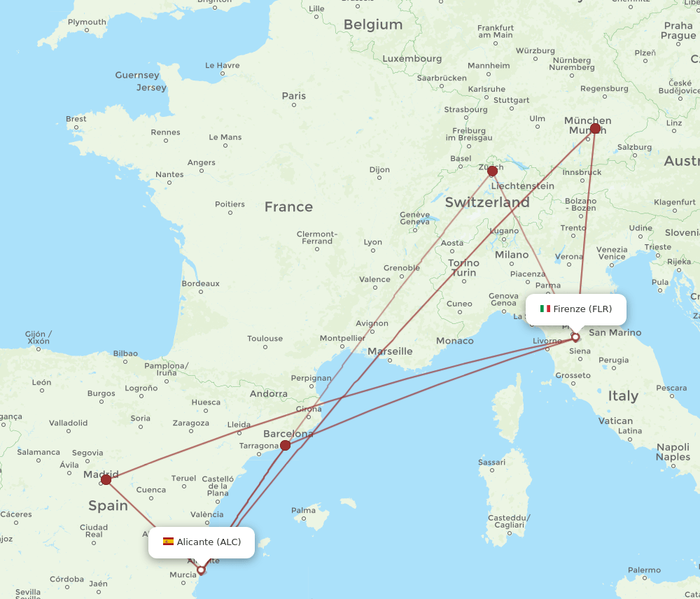 FLR to ALC flights and routes map