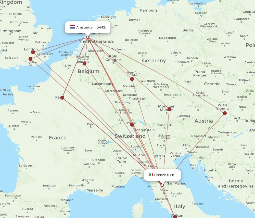 FLR to AMS flights and routes map