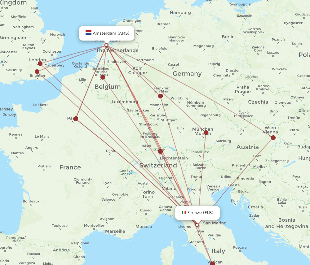 FLR-AMS flight routes