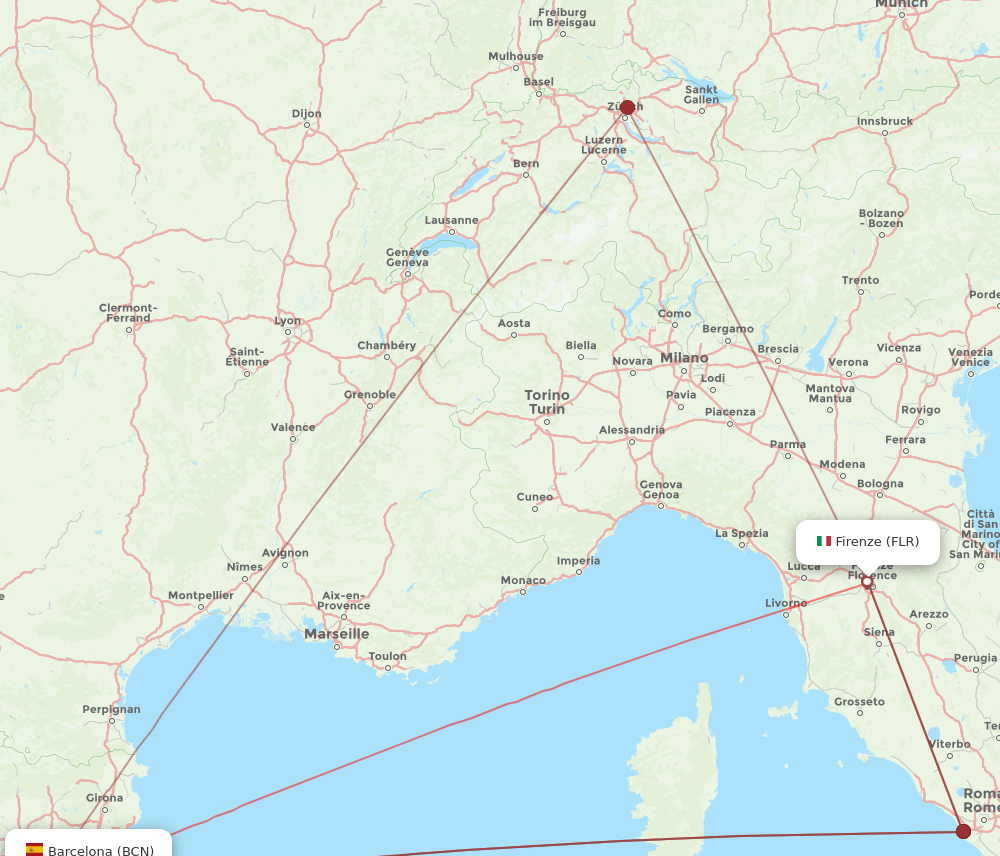 FLR to BCN flights and routes map