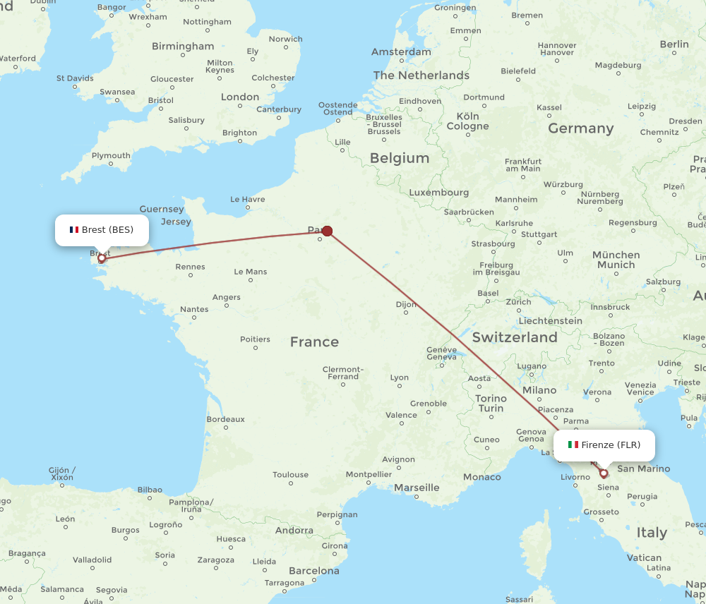 FLR to BES flights and routes map