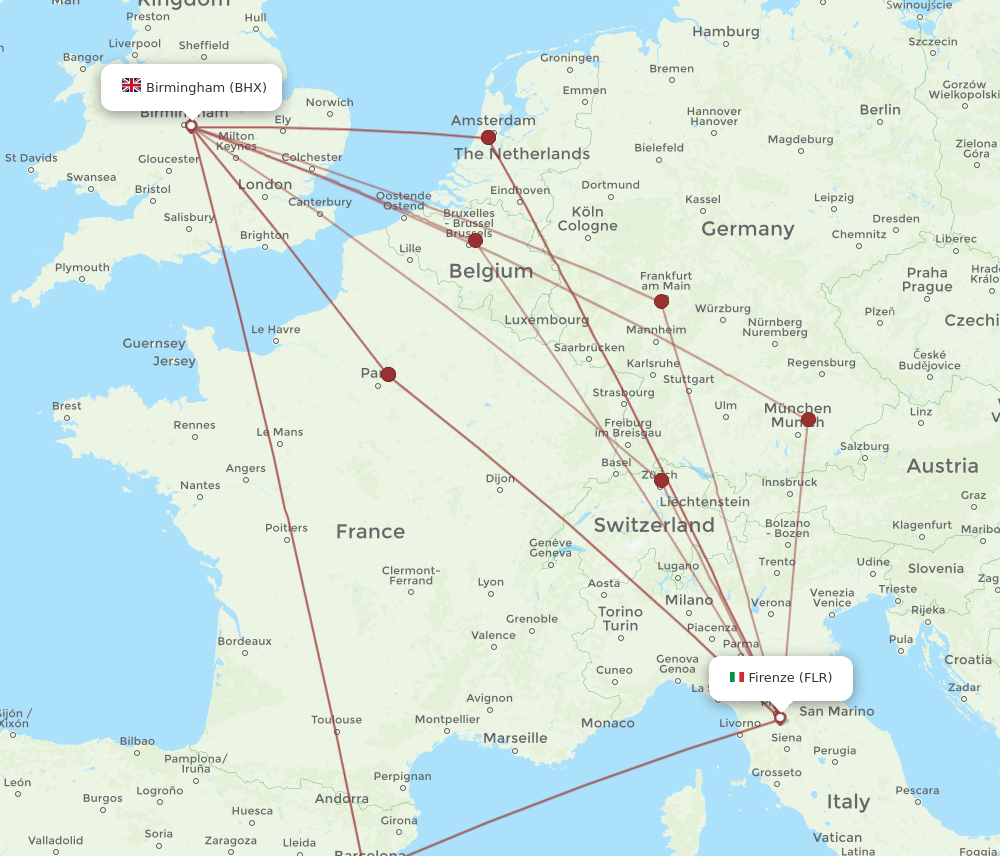 FLR-BHX flight routes