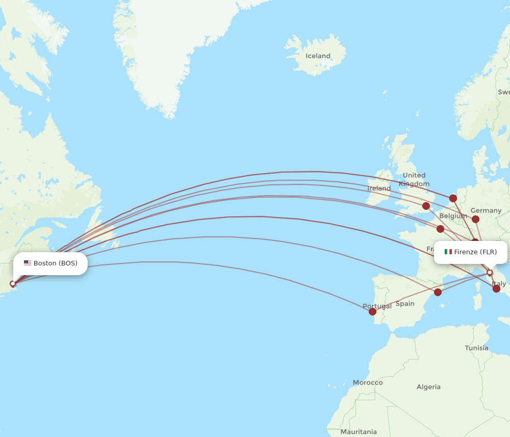 FLR-BOS flight routes