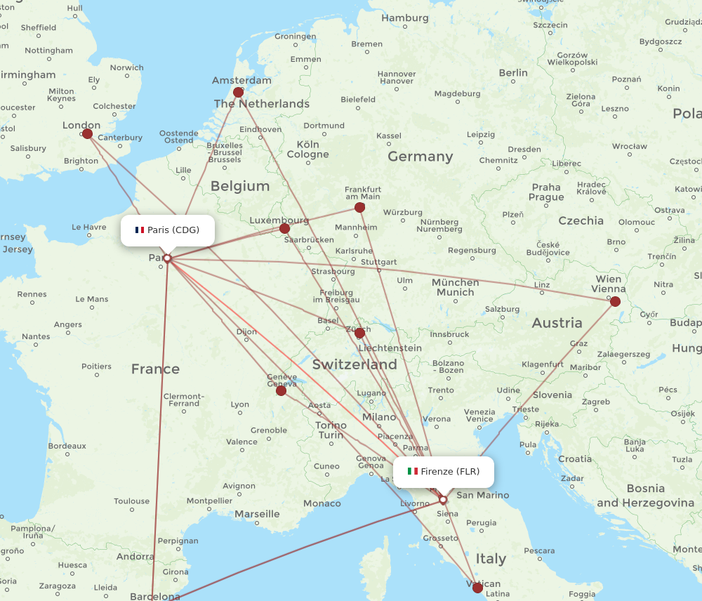 FLR to CDG flights and routes map