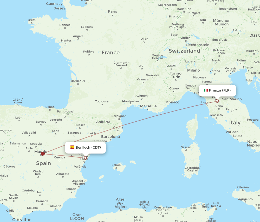 FLR-CDT flight routes
