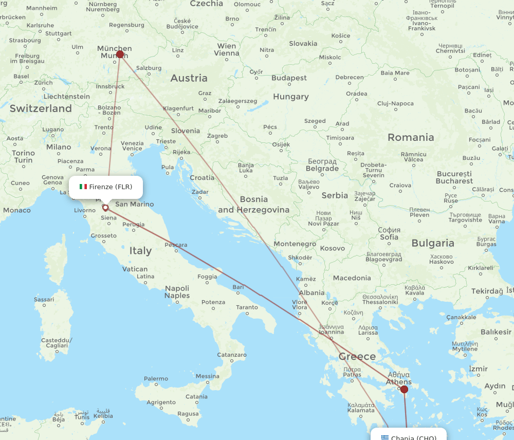 FLR to CHQ flights and routes map