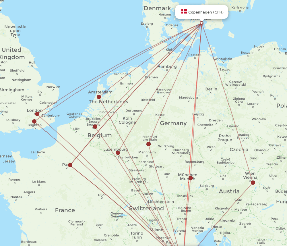 FLR-CPH flight routes