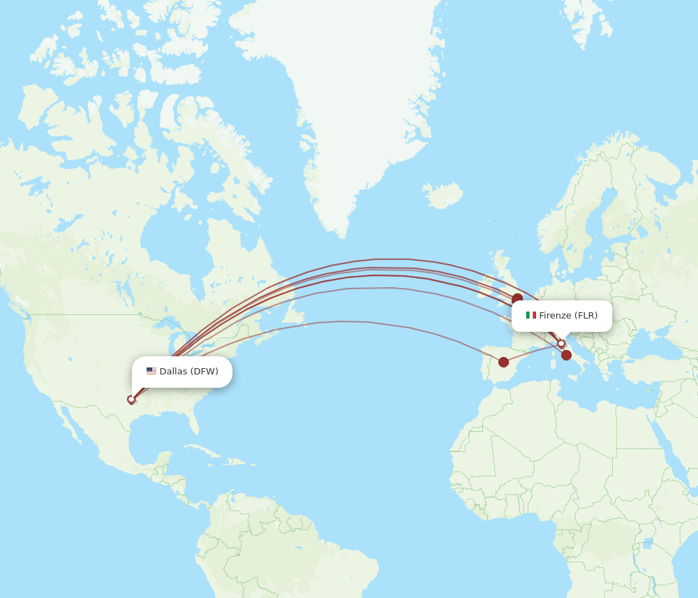 FLR-DFW flight routes