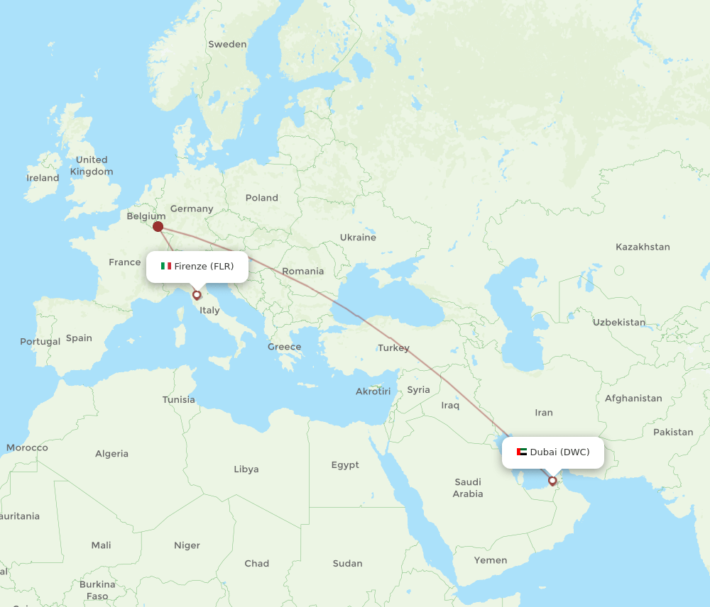 Florence - Dubai route map and flight paths