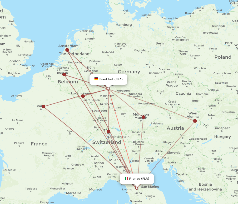 FLR-FRA flight routes