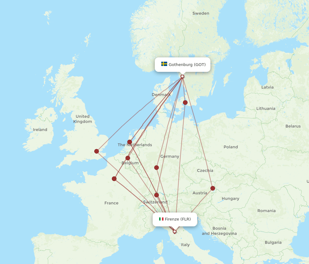 FLR to GOT flights and routes map