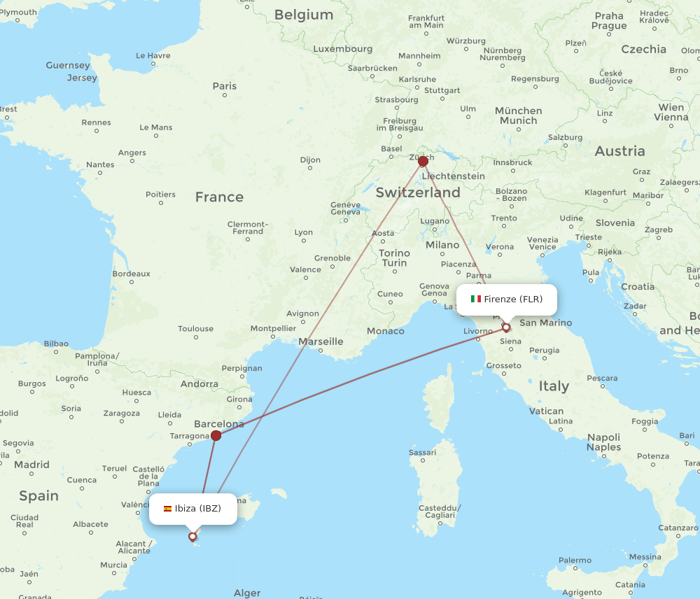 FLR to IBZ flights and routes map