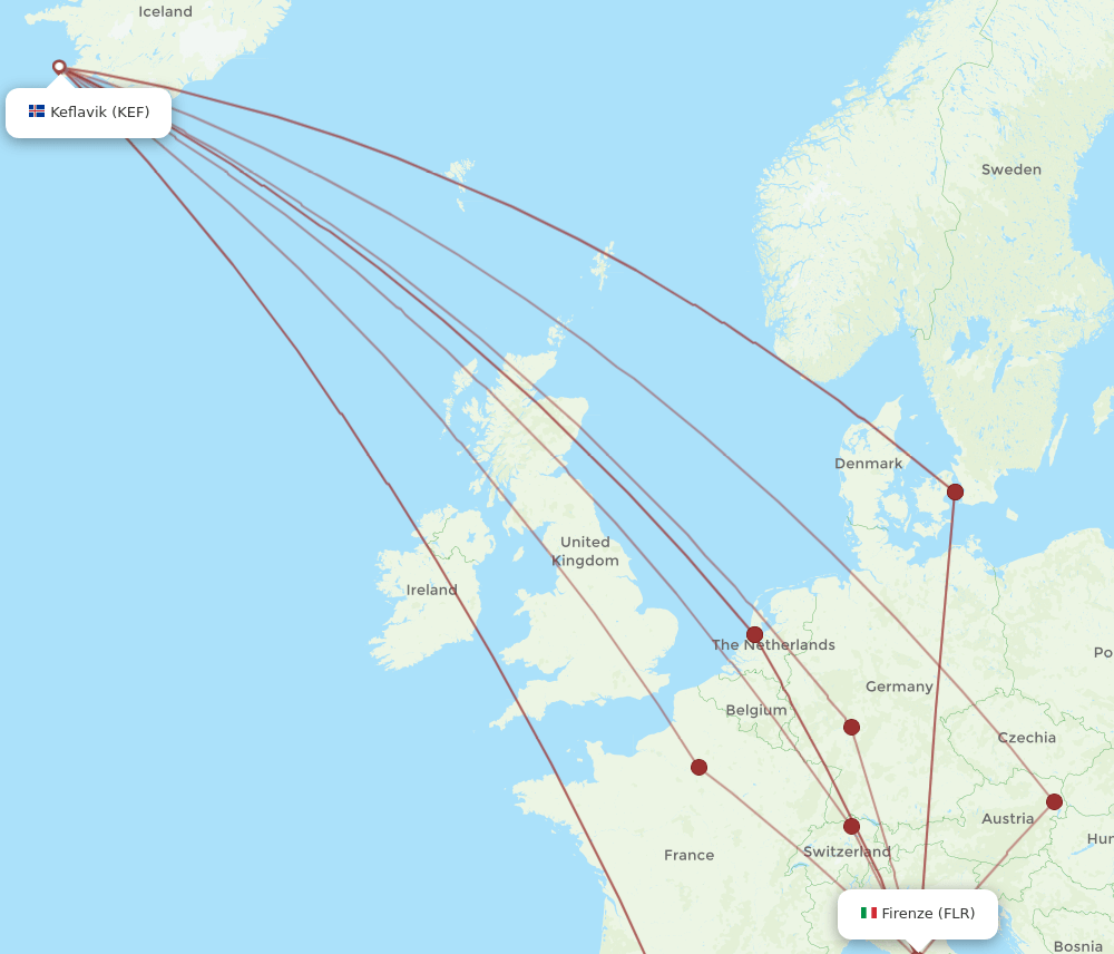FLR-KEF flight routes