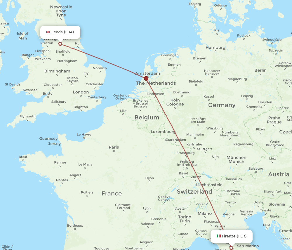 FLR-LBA flight routes