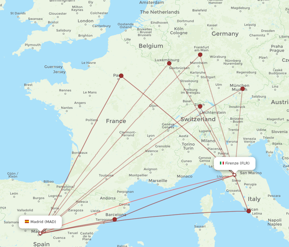 FLR to MAD flights and routes map