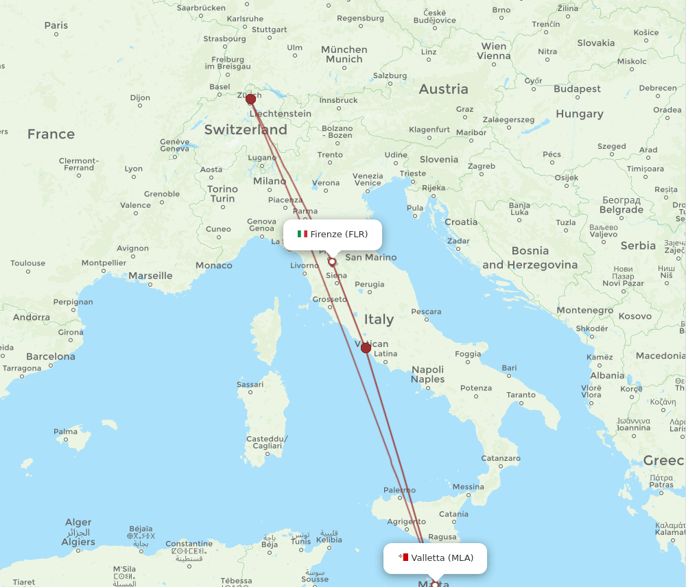 FLR to MLA flights and routes map