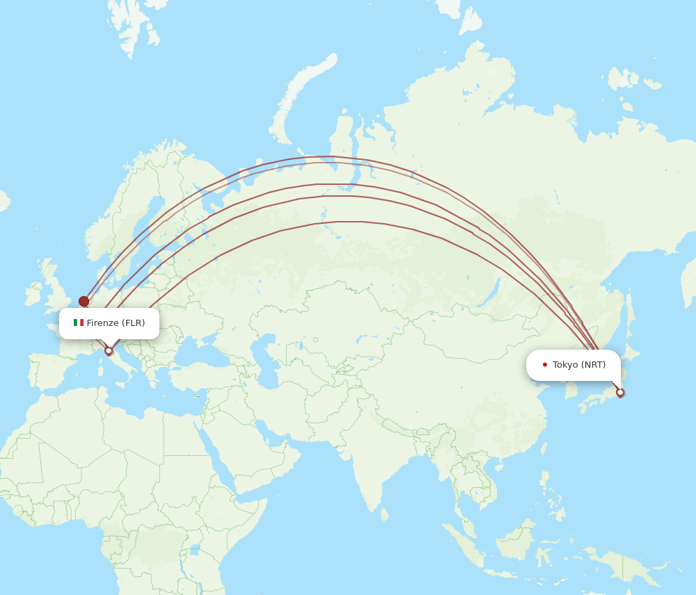 FLR-NRT flight routes
