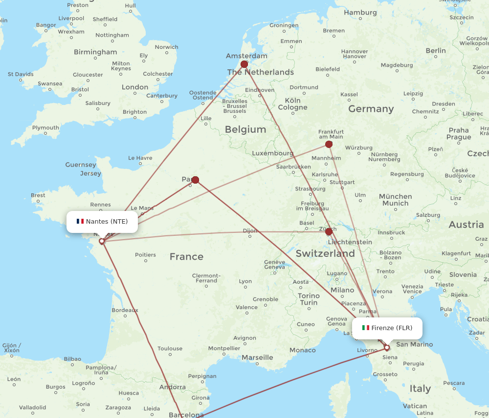 FLR to NTE flights and routes map