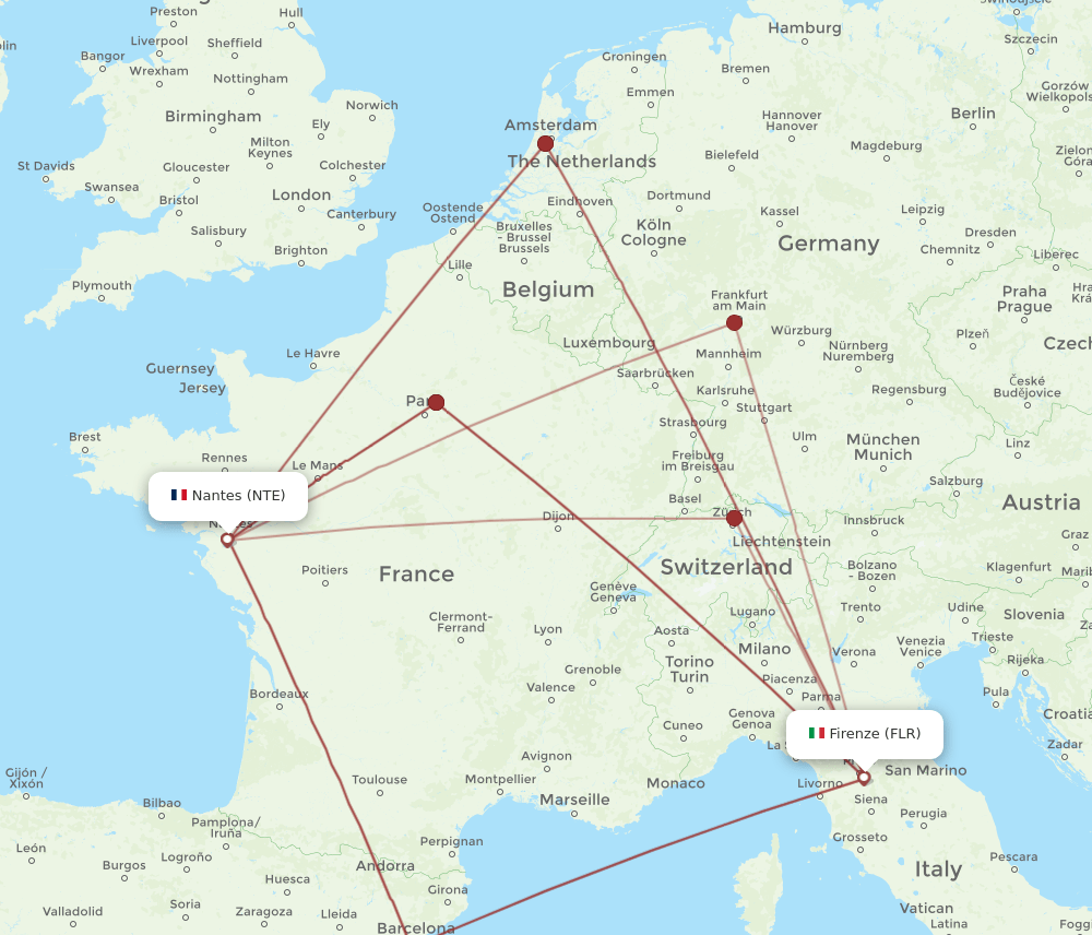 FLR to NTE flights and routes map