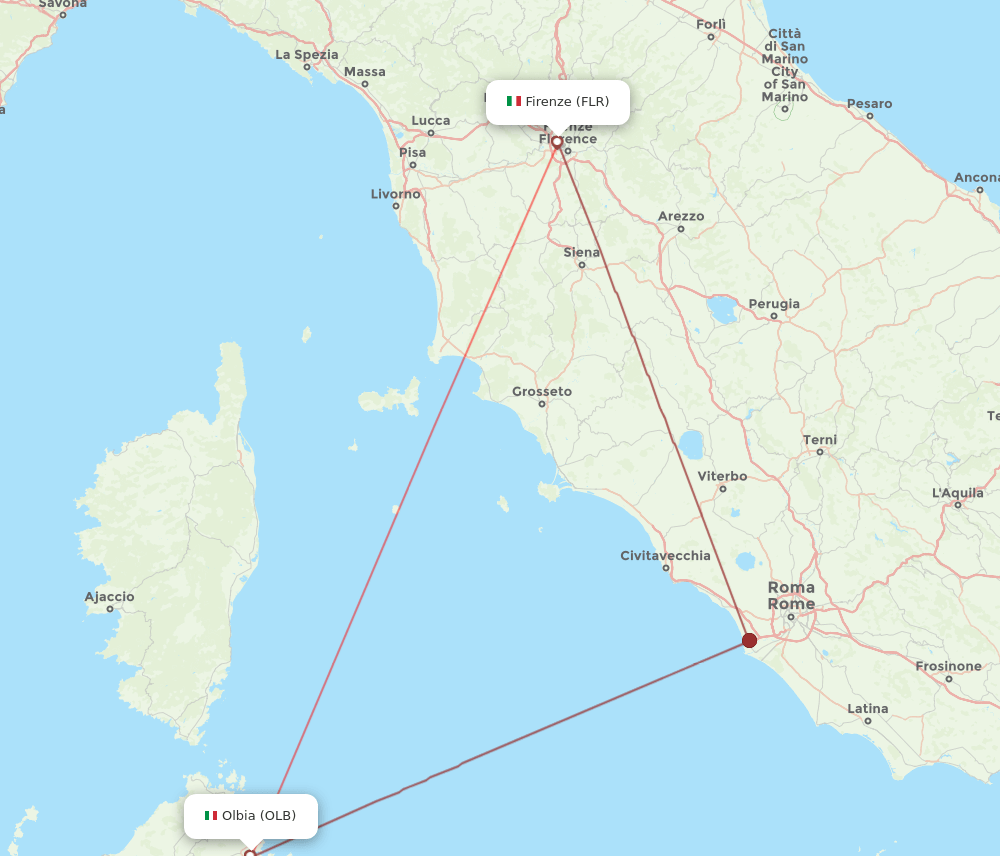 Florence - Olbia route map and flight paths