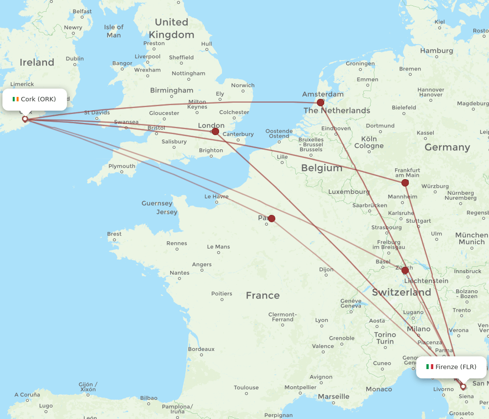 FLR-ORK flight routes