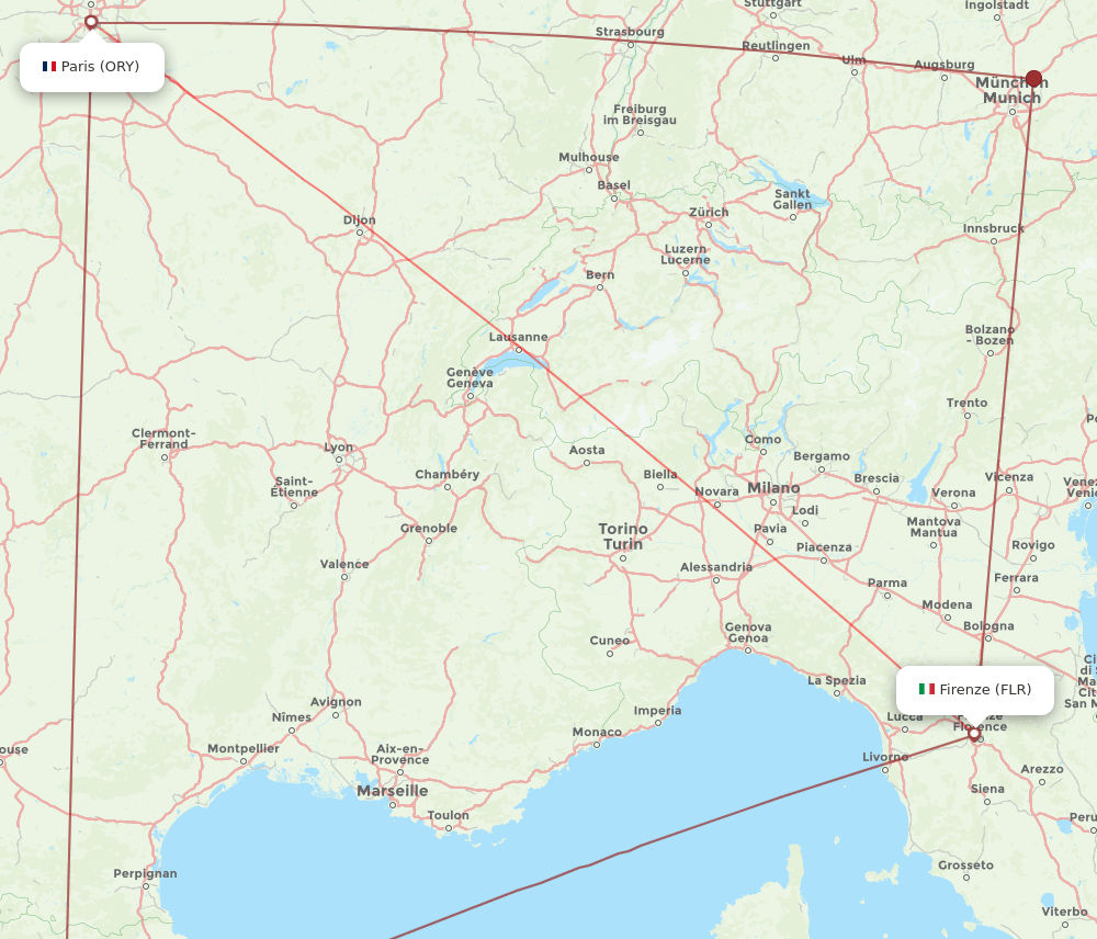 FLR to ORY flights and routes map