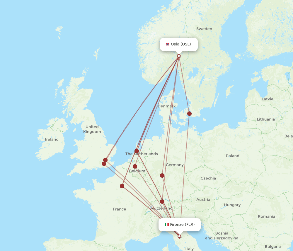 FLR-OSL flight routes
