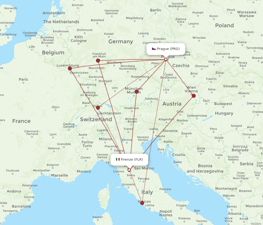FLR-PRG flight routes