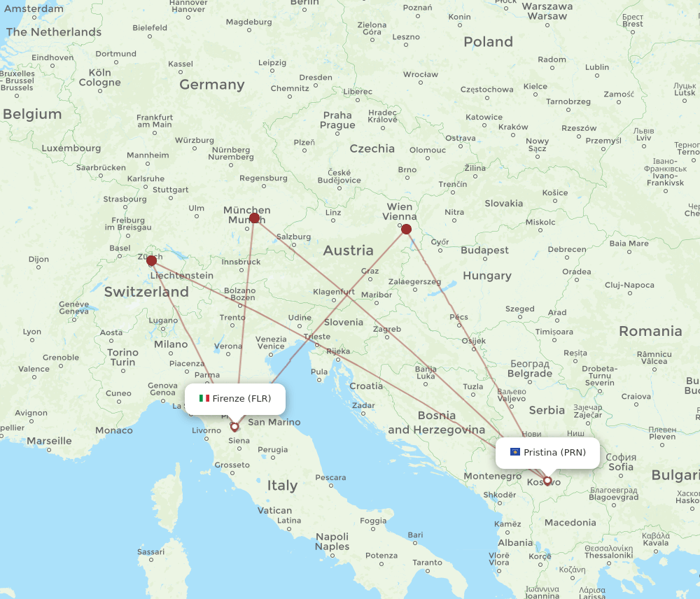 FLR to PRN flights and routes map