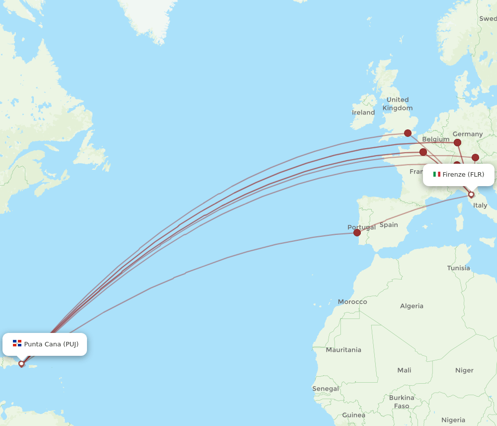 FLR-PUJ flight routes